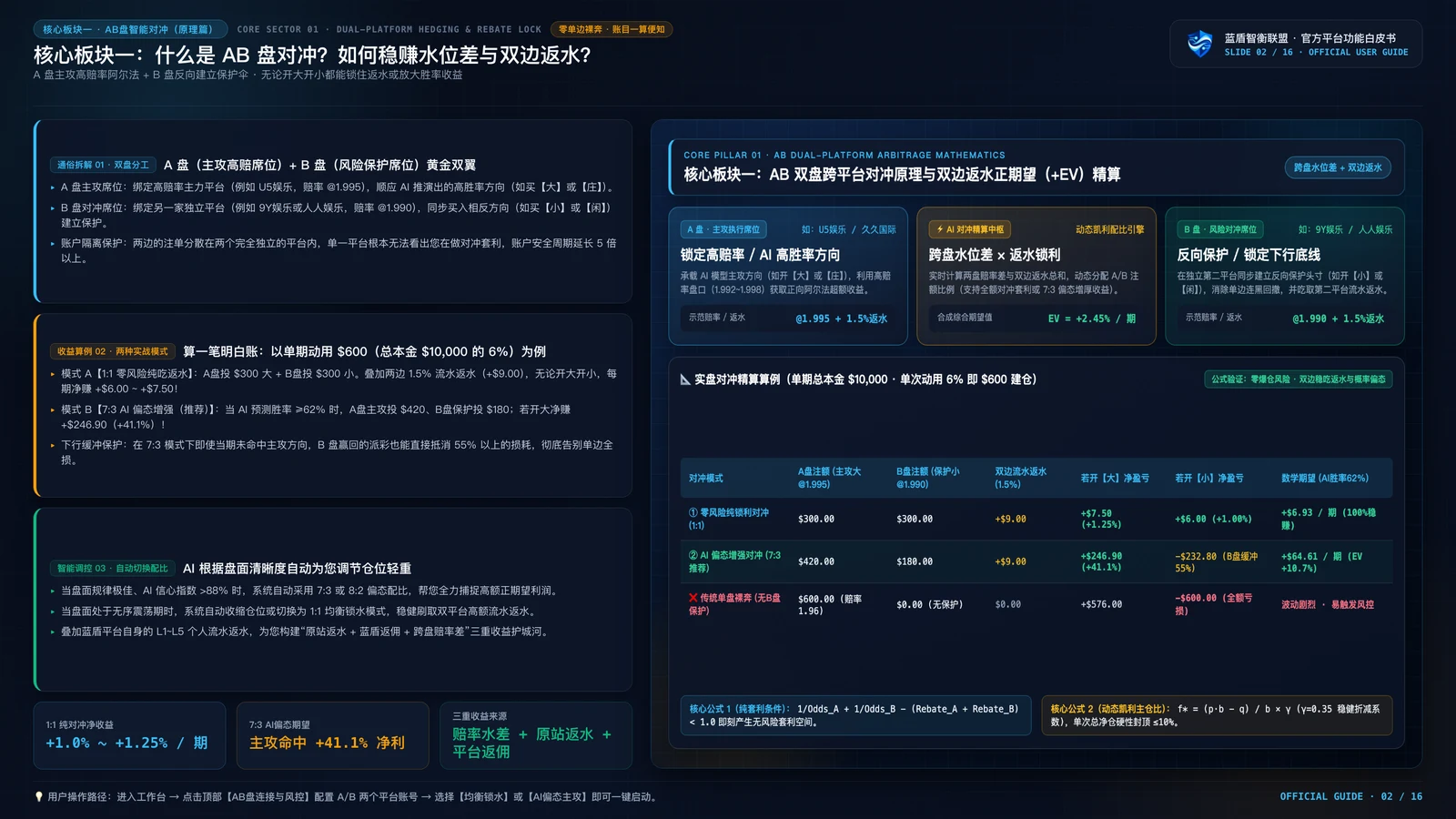 蓝盾智衡 AI 2.0 项目功能演示 PPT 第2页：散户痛点与蓝盾双边对冲革新对比