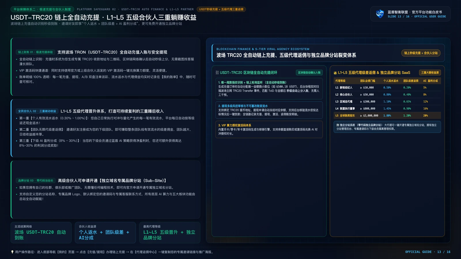蓝盾智衡 AI 2.0 项目功能演示 PPT 第13页：四大交易所真实 K 线历史回测引擎